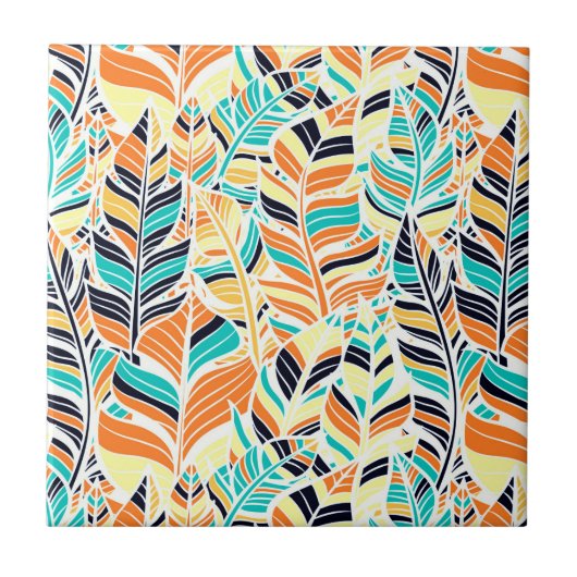 Süßes farbenfrohes Boho-Blätter-Muster Fliese (Vorderseite)