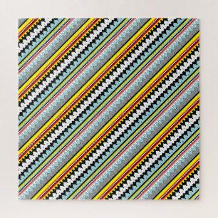 Süßes farbenfrohes geometrisches Streifenmuster Ca Puzzle
