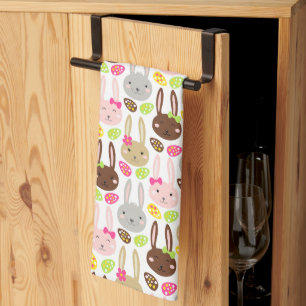 Süßes farbenfrohes Häschen und Eier Osterbrunch Geschirrtuch