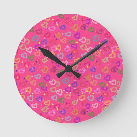 Süßes farbenfrohes Herz Runde Wanduhr (Vorderseite)