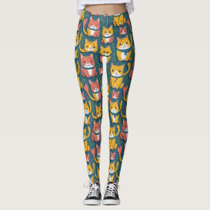 Süßes farbenfrohes Kawaii-Kitty-Gelb-Katzen-Muster Leggings