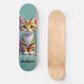 Süßes, farbenfrohes Margay-Kätzchen Skateboard (Vorderseite)