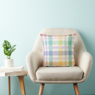 Süßes, farbenfrohes Pastell-Tartan-Karomuster Kissen