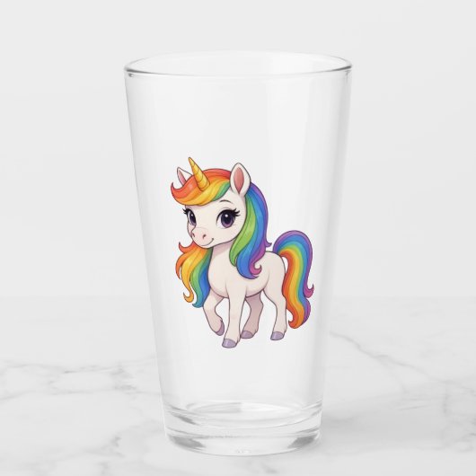 Süßes, farbenfrohes Regenbogen-Einhorn Glas (Vorderseite)