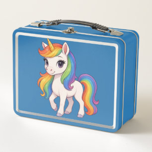 Süßes, farbenfrohes Regenbogen-Einhorn Metall Brotdose