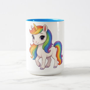 Süßes, farbenfrohes Regenbogen-Einhorn Zweifarbige Tasse