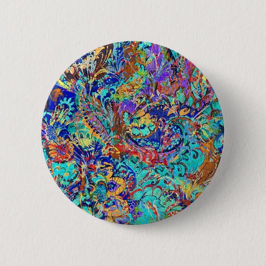 Süßes farbenfrohes vintage Blumenmuster Button (Vorderseite)