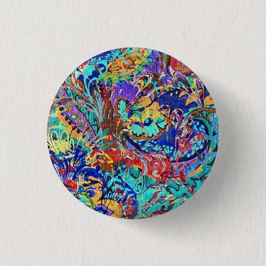 Süßes farbenfrohes vintage Blumenmuster Button (Vorderseite)