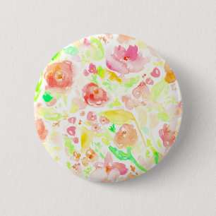 Süßes farbenfrohes Wasserfarben-Blumenmuster Button