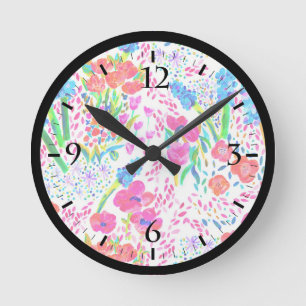 Süßes farbenfrohes Wasserfarben-Blumenmuster Runde Wanduhr