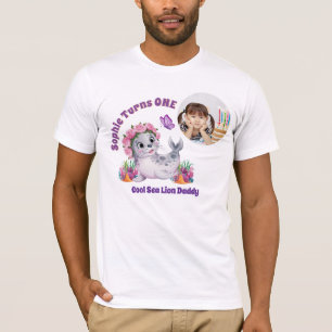 Süßes Farbige Blumen-Seelöwe-Foto-Geburtstags-Vate T-Shirt