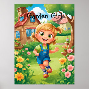 Süßes Farbige Fröhliche Garten Mädchen AI Poster