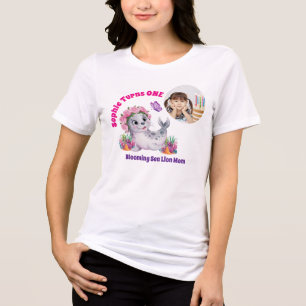 Süßes Farbintensives Florales Seelöwen-Foto Geburt Tri-Blend Shirt