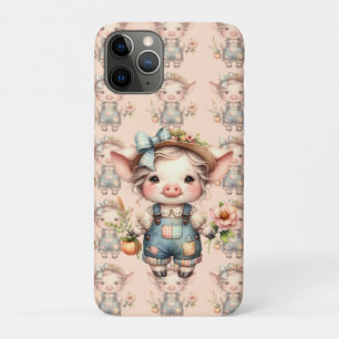 Süßes Farmcore-Schwein in Overall mit Blumen Case-Mate iPhone Hülle