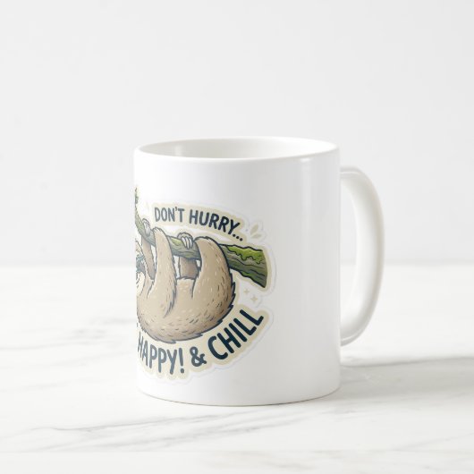 Süßes Faultier "Beeil dich nicht, sei glücklich un Kaffeetasse (VorderseiteRechts)