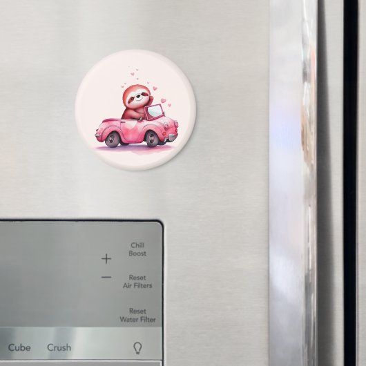 Süßes Faultier fährt Cabrio in Rosa Magnet (In Situ (Kühlschrank))