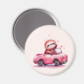 Süßes Faultier fährt Cabrio in Rosa Magnet (Vorderseite/Rückseite)