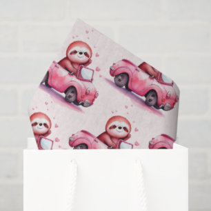 Süßes Faultier fährt Cabrio in Rosa Muster Seidenpapier