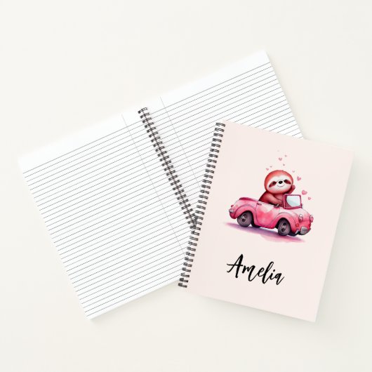 Süßes Faultier fährt Cabrio in Rosa Notizblock (Innenseite)