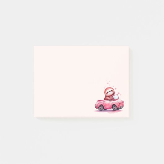 Süßes Faultier fährt Cabrio in Rosa Post-it Klebezettel (Vorderseite)