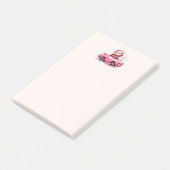 Süßes Faultier fährt Cabrio in Rosa Post-it Klebezettel (angewinkelt)