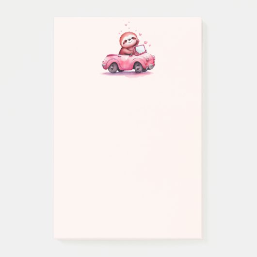 Süßes Faultier fährt Cabrio in Rosa Post-it Klebezettel (Vorderseite)