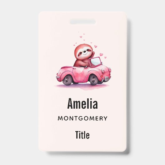 Süßes Faultier fährt ein rosa Cabrio Ausweis (Vorderseite)