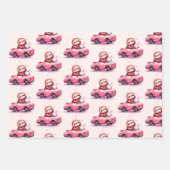Süßes Faultier fährt ein rosa Cabrio Muster Geschenkpapier Set (Vorderseite)