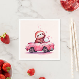 Süßes Faultier fährt ein rosa Cabrio Serviette