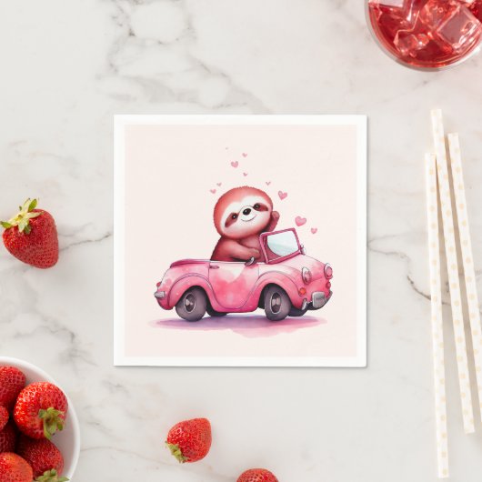 Süßes Faultier fährt ein rosa Cabrio Serviette (Beispiel)