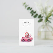 Süßes Faultier fährt ein rosa Cabrio Visitenkarte (Stehend Vorderseite)
