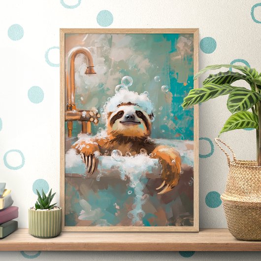 Süßes Faultier im Badeschaum Poster