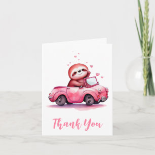 Süßes Faultier in einem rosa Cabrio Dankeskarte