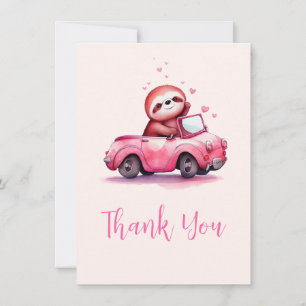 Süßes Faultier in einem rosa Cabrio Dankeskarte