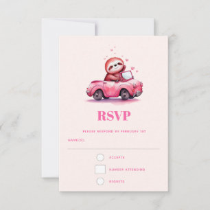 Süßes Faultier in einem rosa Cabrio RSVP Karte