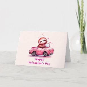 Süßes Faultier in einem rosa Cabrio zum Valentinst Feiertagskarte