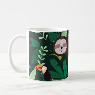 Süßes Faultier in grünem tropischem Illustrationsm Kaffeetasse
