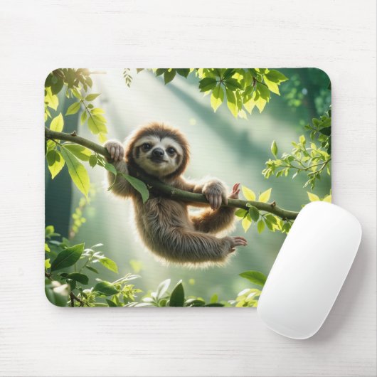 Süßes Faultier in Sonnenstrahlen Mousepad (Mit Mouse)