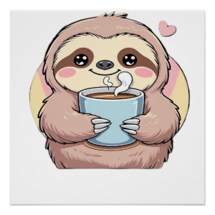 Süßes Faultier-Kaffeeliebhaber-Shirt � Lustig ange Poster