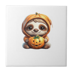 Süßes Faultier mit Kürbis Halloween Cartoon Vektor Fliese