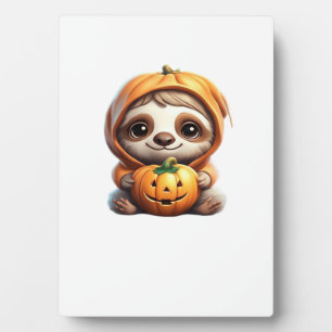 Süßes Faultier mit Kürbis Halloween Cartoon Vektor Fotoplatte