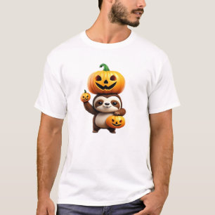 Süßes Faultier mit Kürbis Halloween Cartoon Vektor T-Shirt