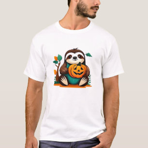 Süßes Faultier mit Kürbis Halloween Cartoon Vektor T-Shirt