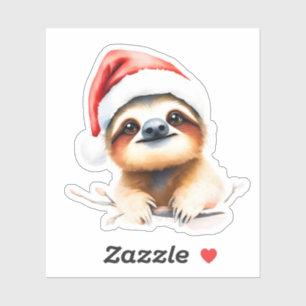 Süßes Faultier mit Weihnachtsmannmütze Aufkleber