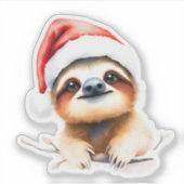 Süßes Faultier mit Weihnachtsmannmütze Aufkleber (Vorderseite)