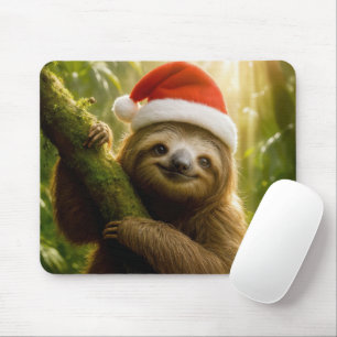 Süßes Faultier mit Weihnachtsmannmütze Mousepad