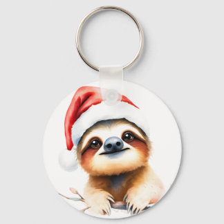 Süßes Faultier mit Weihnachtsmannmütze Schlüsselanhänger