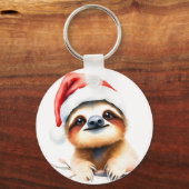 Süßes Faultier mit Weihnachtsmannmütze Schlüsselanhänger (Vorderseite)
