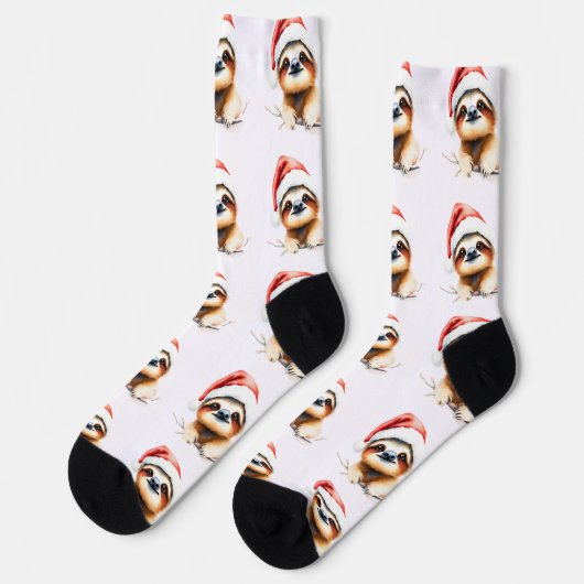 Süßes Faultier mit Weihnachtsmannmütze Socken (Linkes Detail)