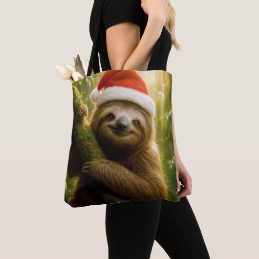 Süßes Faultier mit Weihnachtsmannmütze Tasche (Von Nahem)